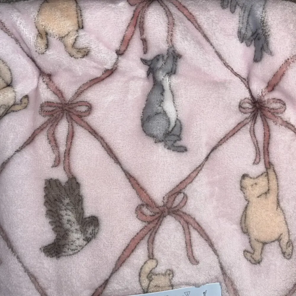 Winnie the Pooh Bear Collection Baby Blanket Pink Bow Piglet Eeyore Owl NEW